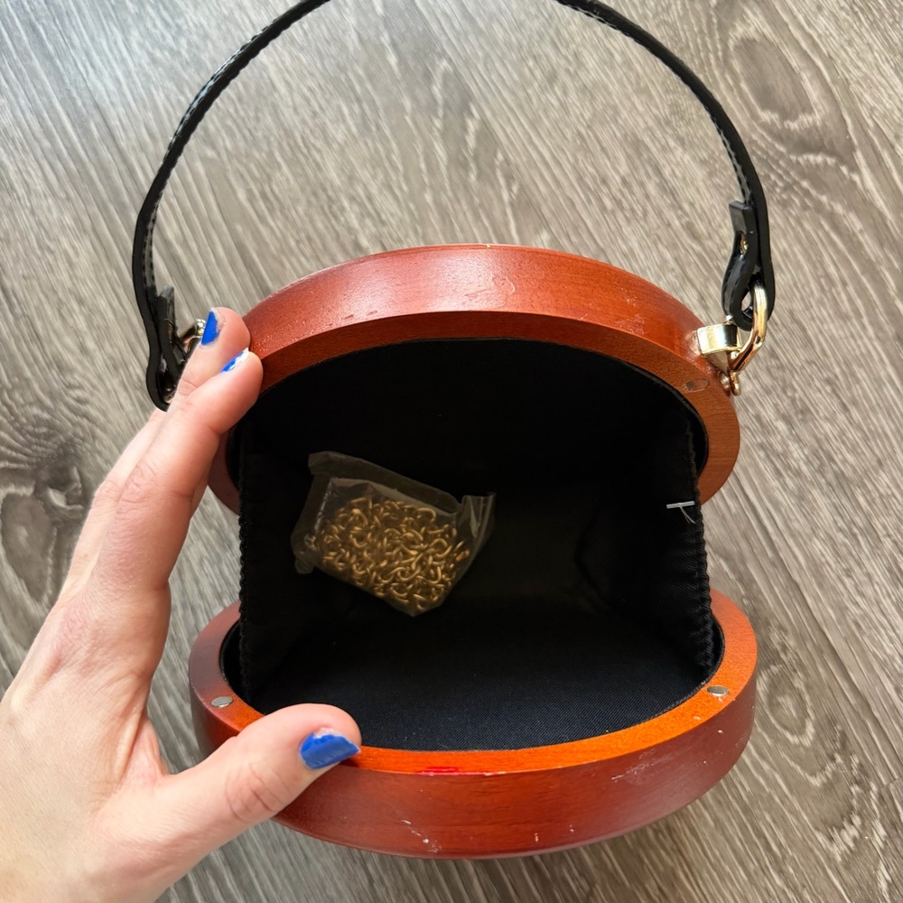Wooden Clutch Purse with Graphic Patch - Picture 6 of 9